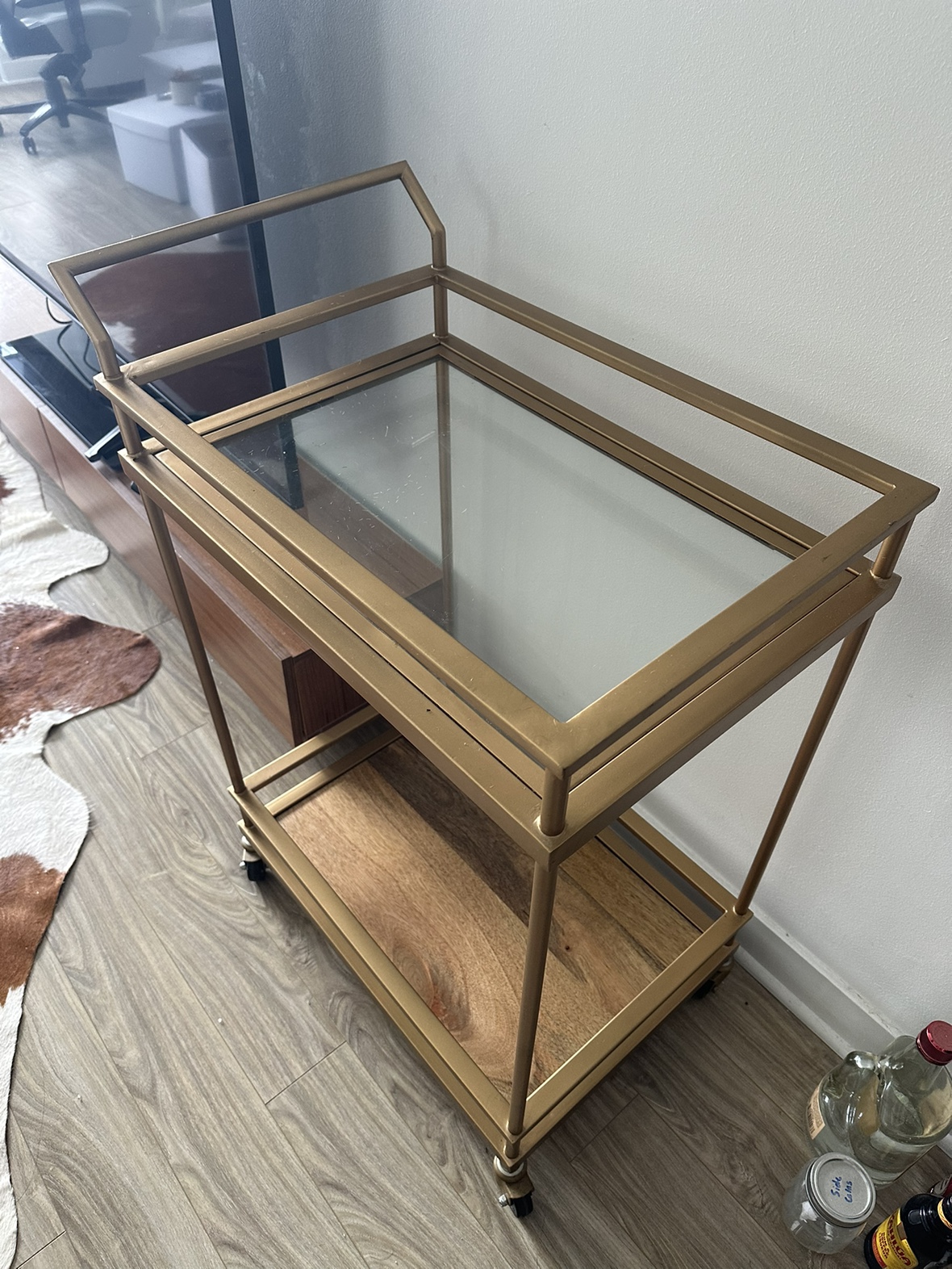 Gold and Glass Two Tier Bar Cart thumbnail