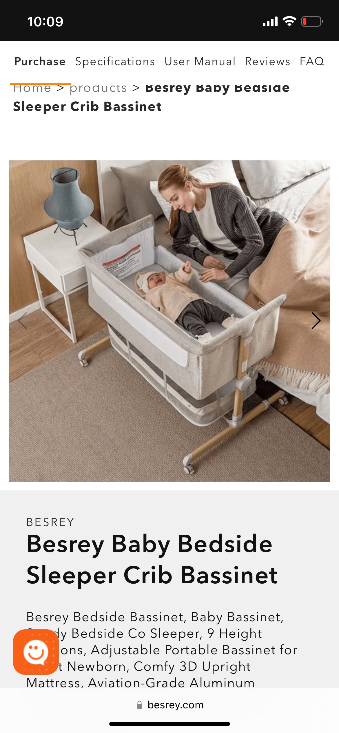 Besrey Bedside Sleeper Bassinet (hardly used)