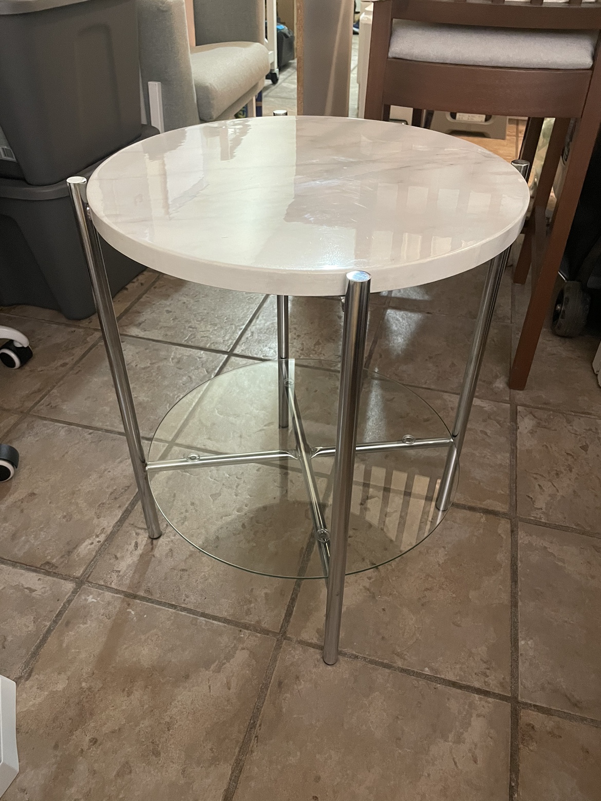 Side table coffee table modern round glass metal frame