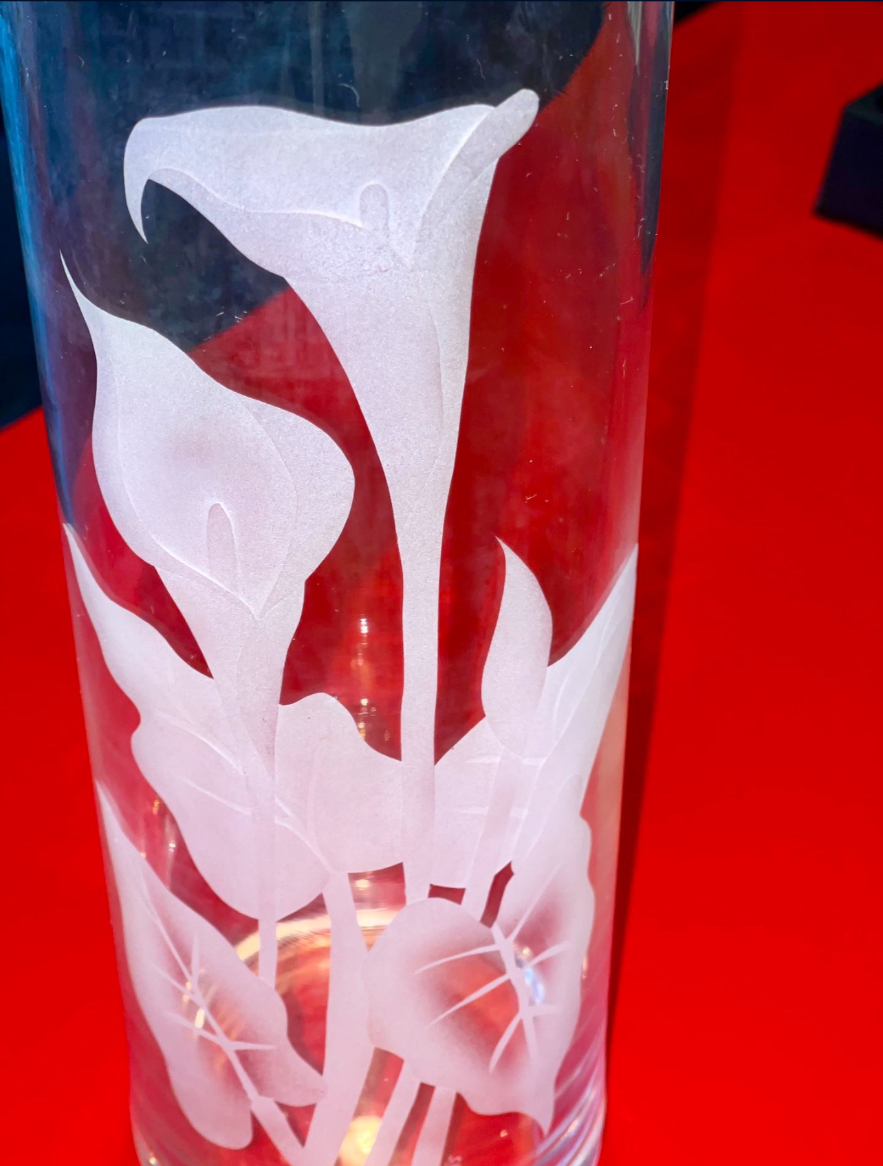 Glass Cylinder Vase With Lily Etchings - photo 3