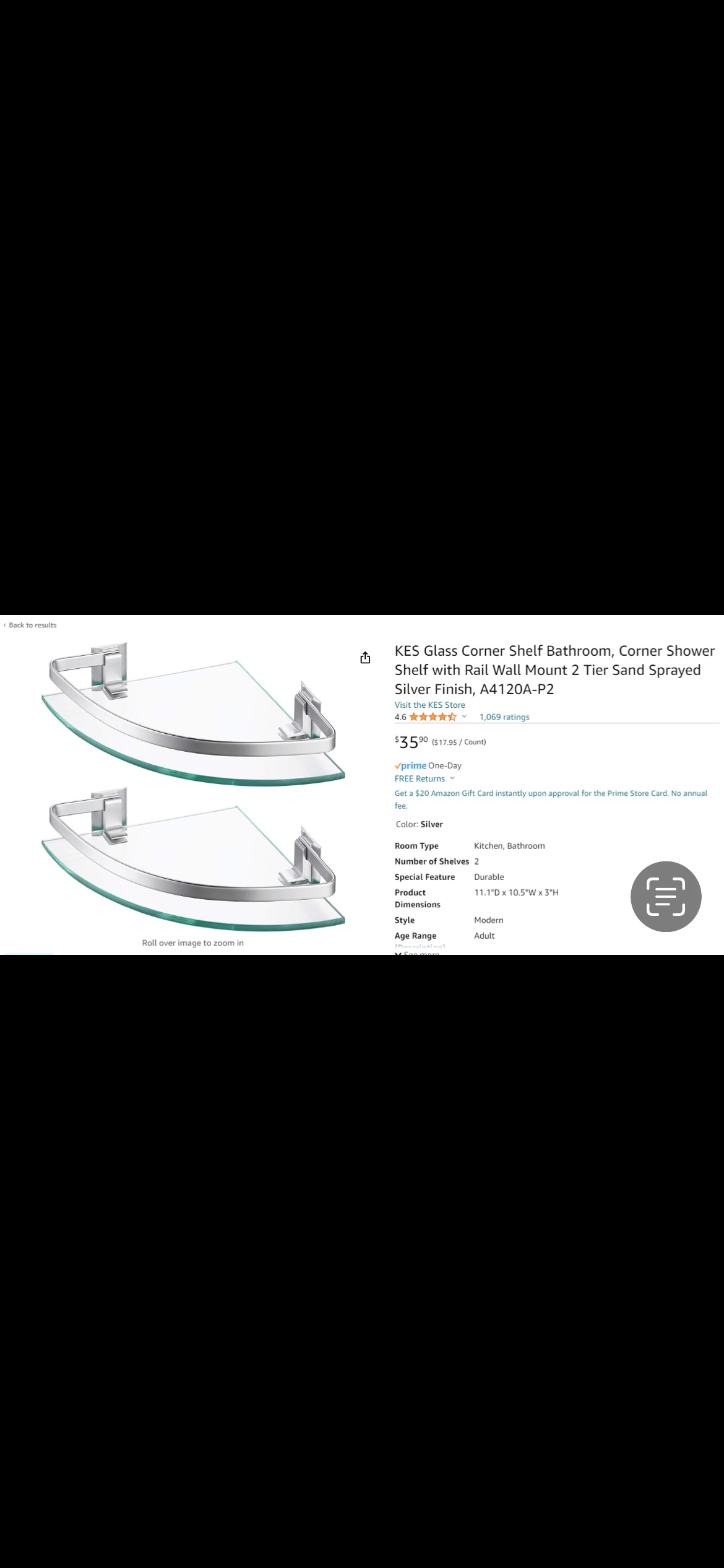 Corner Shelf Glass - 2 - Black - photo 2