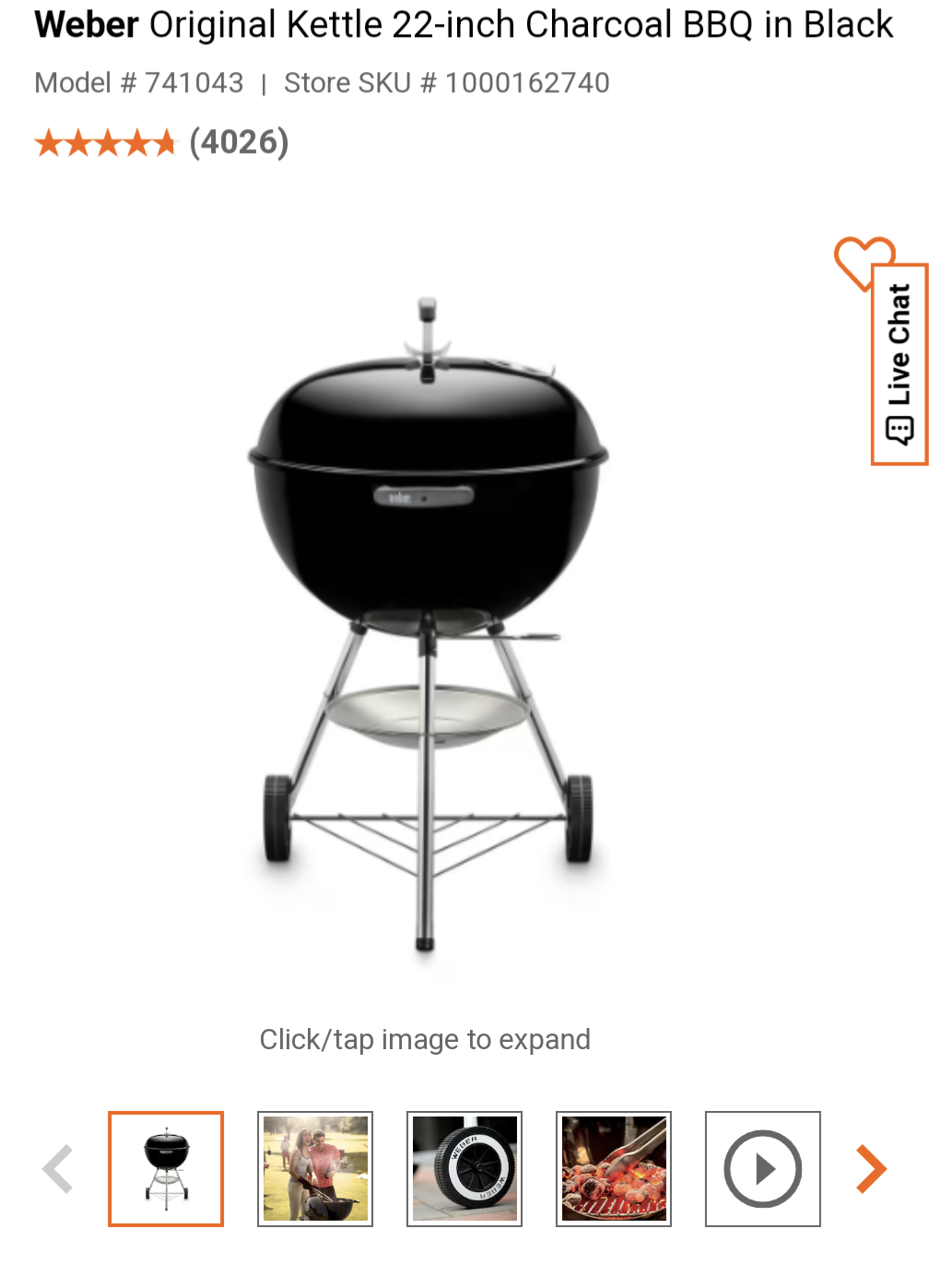 Weber Original Kettle 22-inch Charcoal BBQ in Black