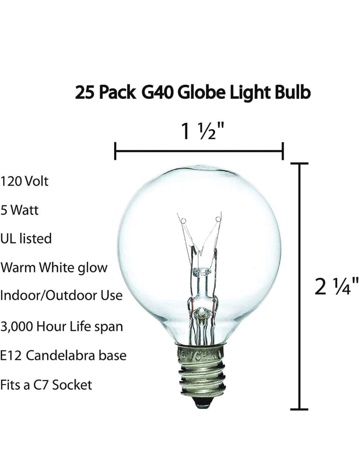 New Clear Globe G40 Bulbs Replacement Screw Base Light Bulbs image indicator(2)