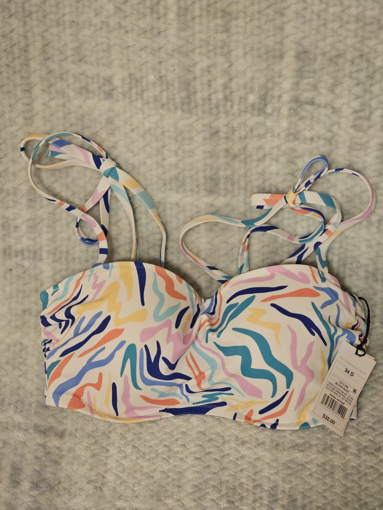 BNWT: 34D BathingSuit Bikini Top Fun Multicolored