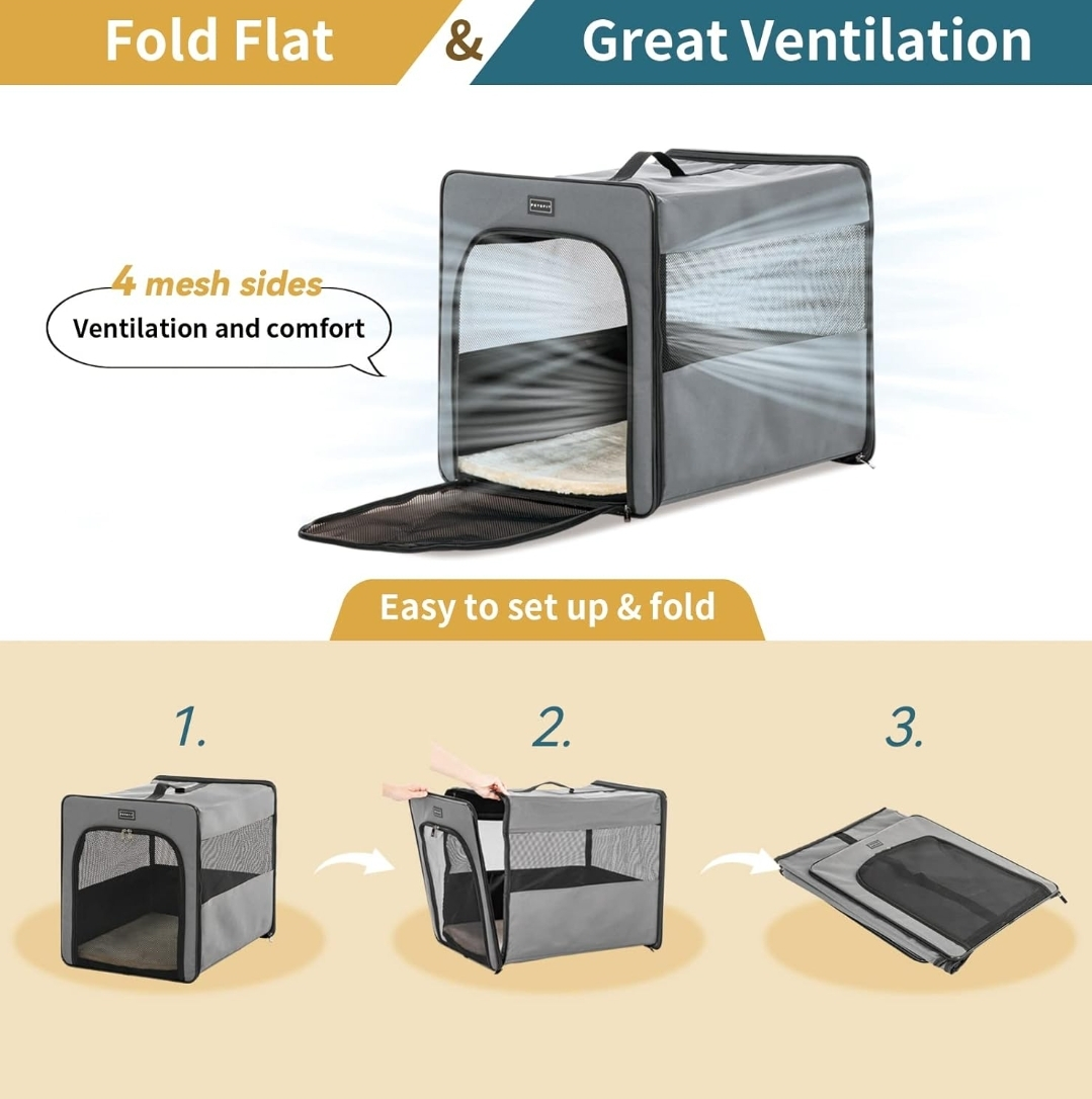 Petsfit Sided Dog Crate, Chewproof Design Breathable, Grey image indicator(5)