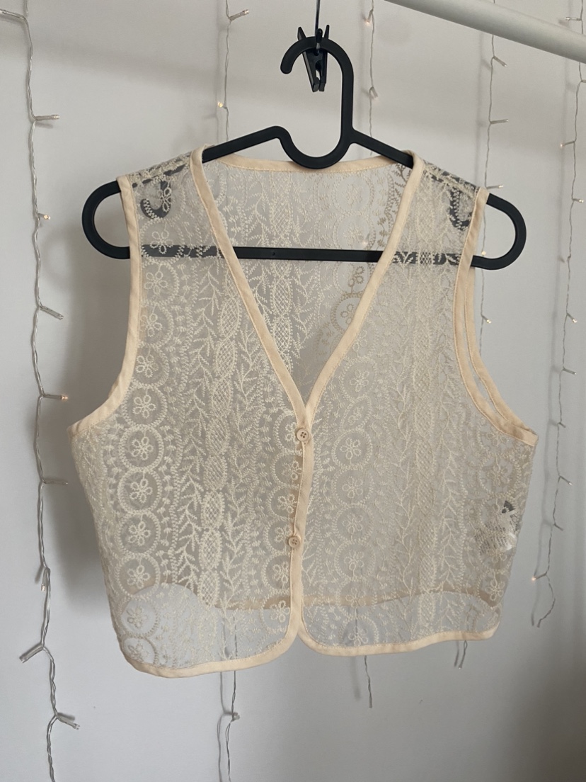🌼🌿 Sheer cream vest with floral pattern for spring thumbnail