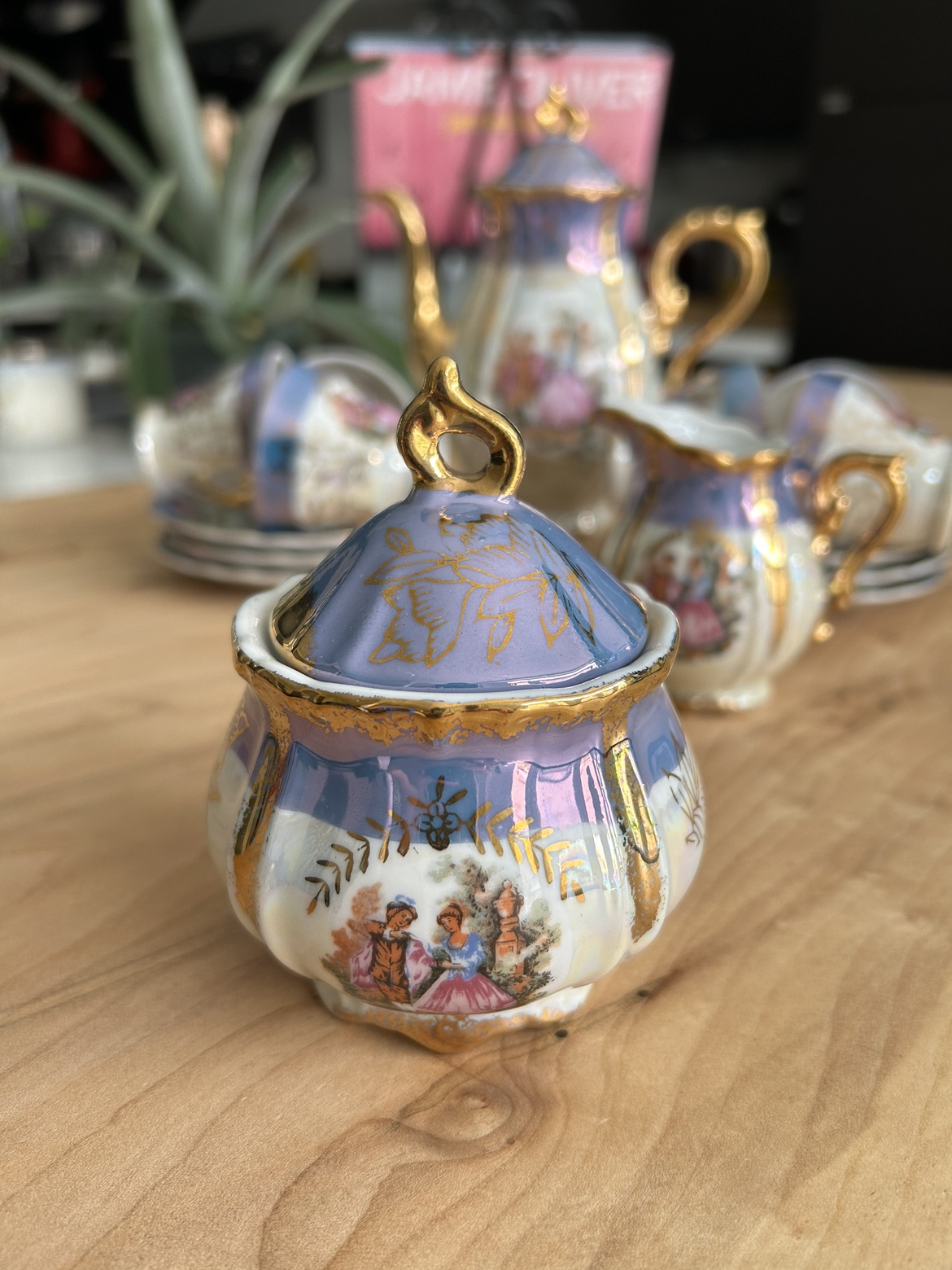 Vintage cup set with Victorian dancing couple. Made in Japan. - photo 3