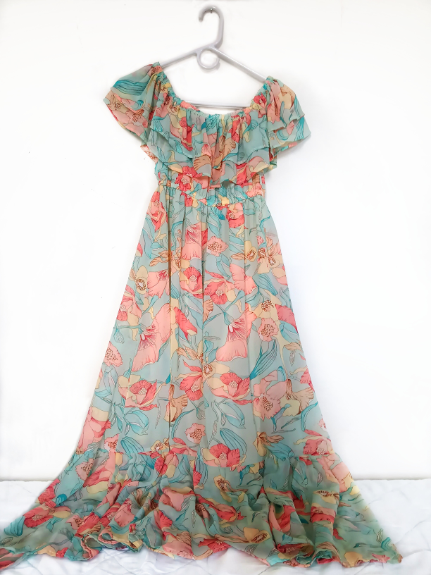 #freecycle Off-shoulder Chiffon Floral Dress image indicator(2)