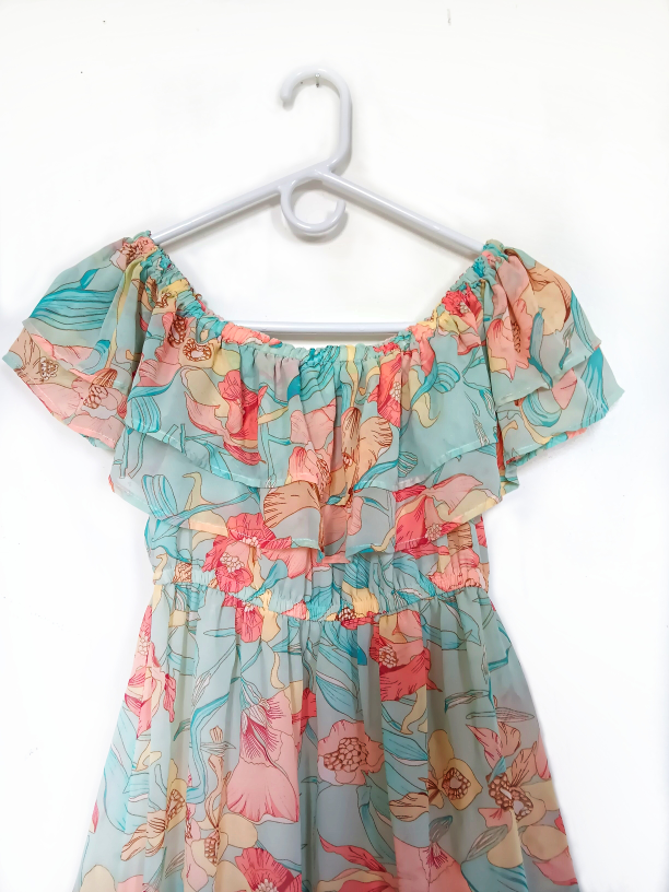 #freecycle Off-shoulder Chiffon Floral Dress image indicator(3)