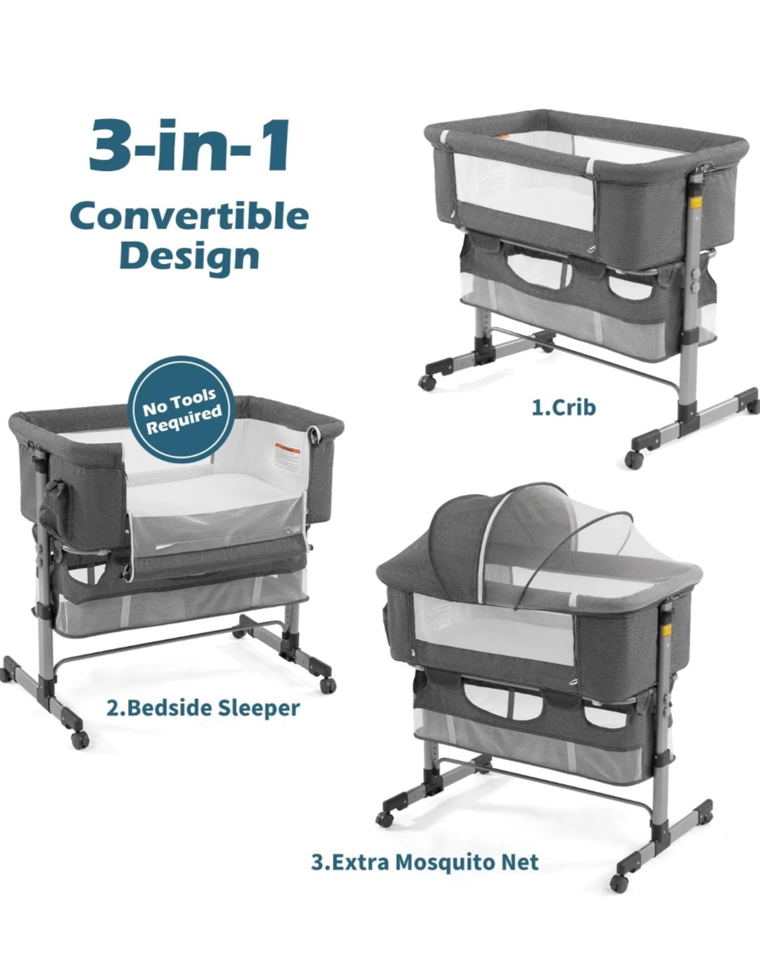3 in 1 Baby Crib Baby Bed/Bassinet w/Breathable Net ...NEW - photo 4