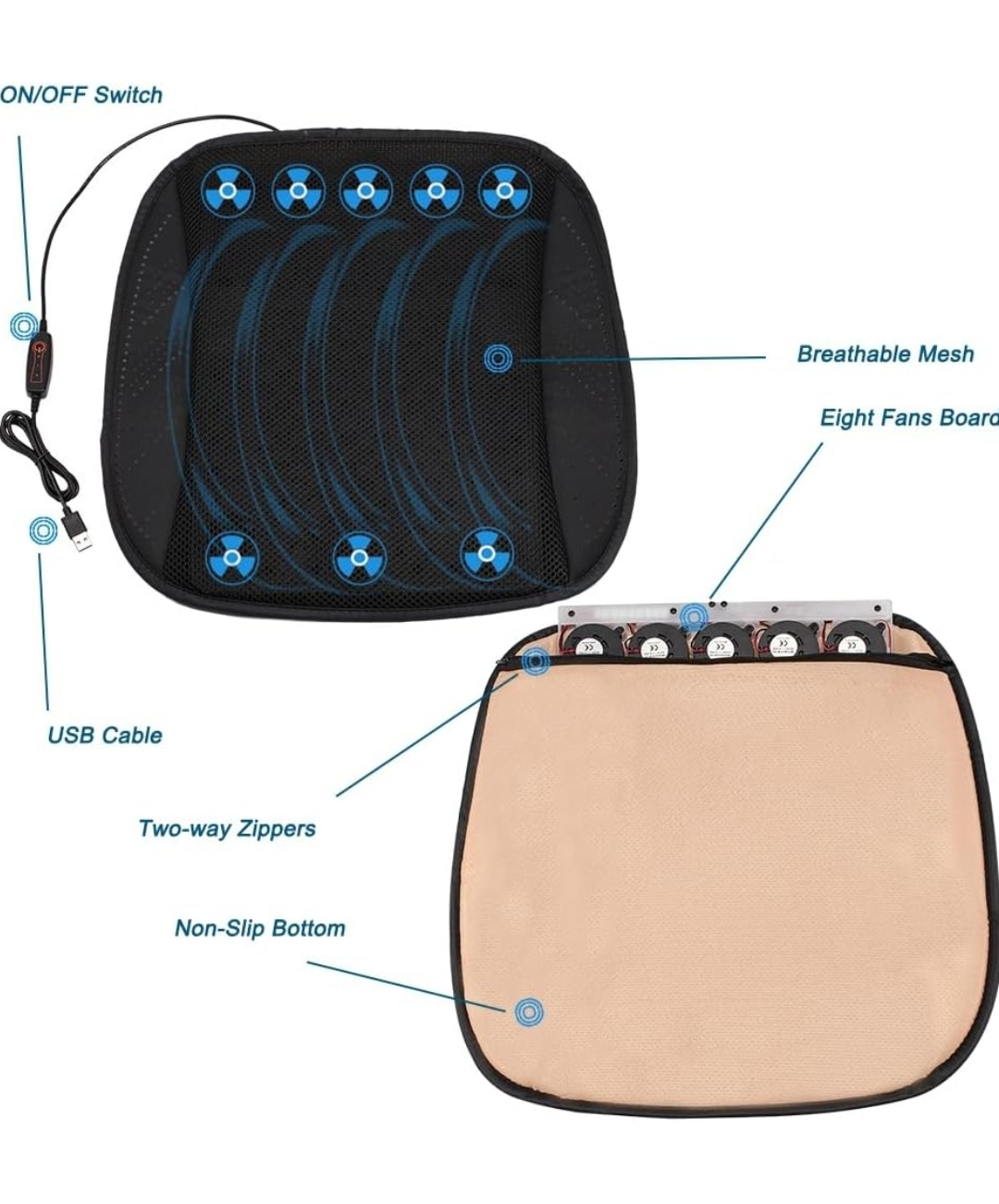 Ventilated Car Seat Cushion with USB Quick Cooling Three-Speed - photo 5