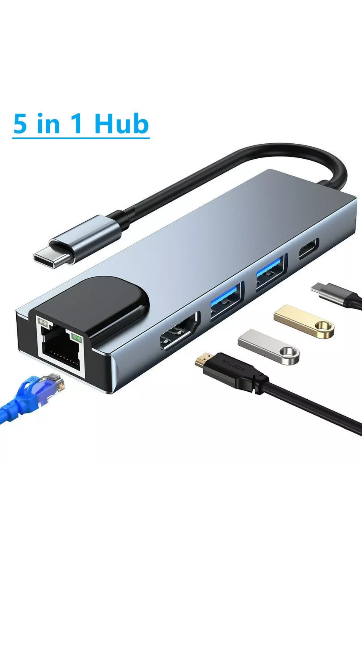 USB C Hub Adapter 5 in 1 Type C Hub with 4K HD thumbnail