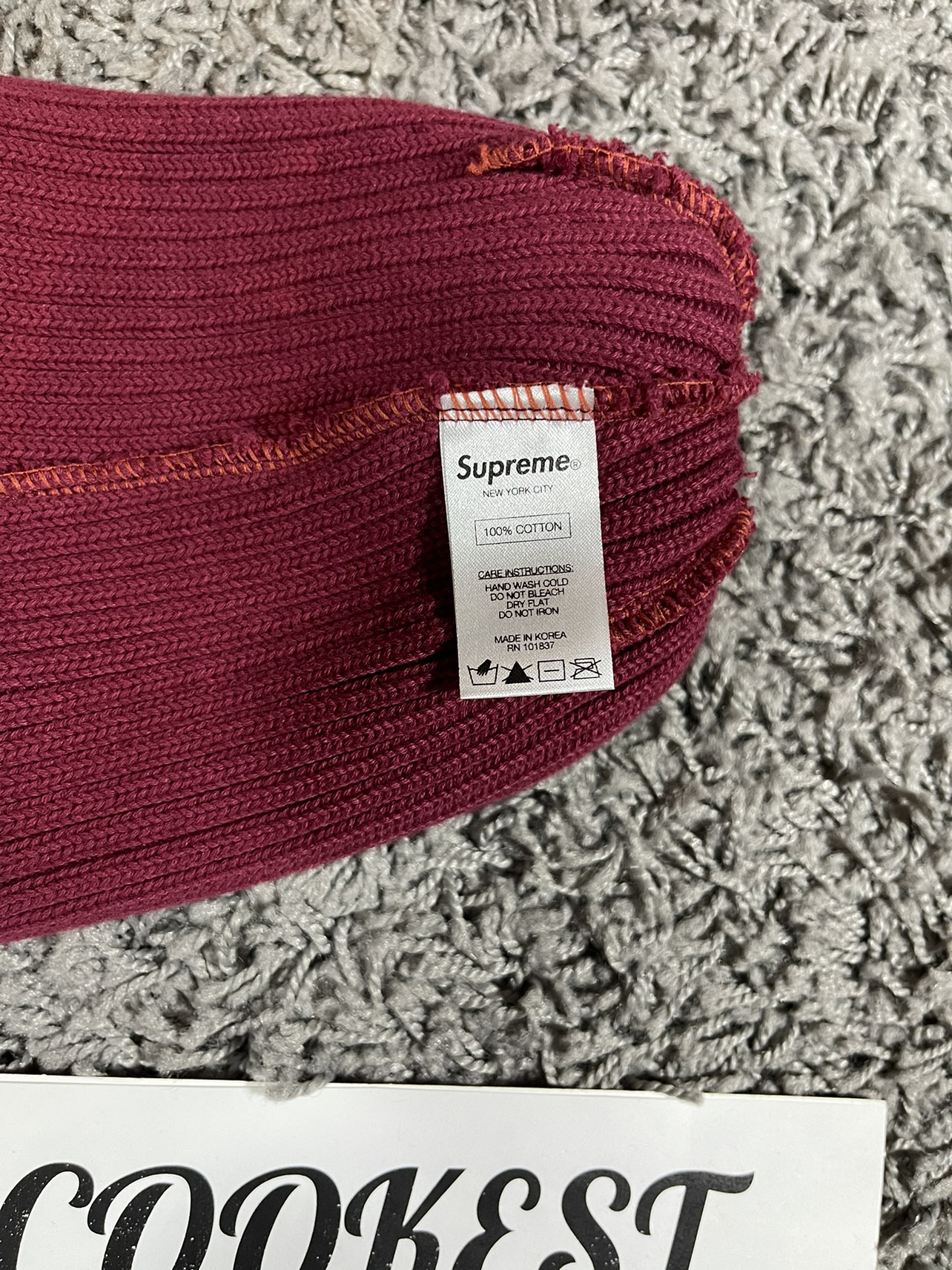 2013FW Supreme Ribbed Beanie Overdyed Burgundy Red image indicator(5)