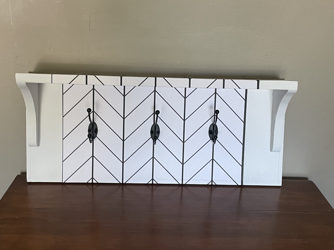 Wall shelf with hooks- white