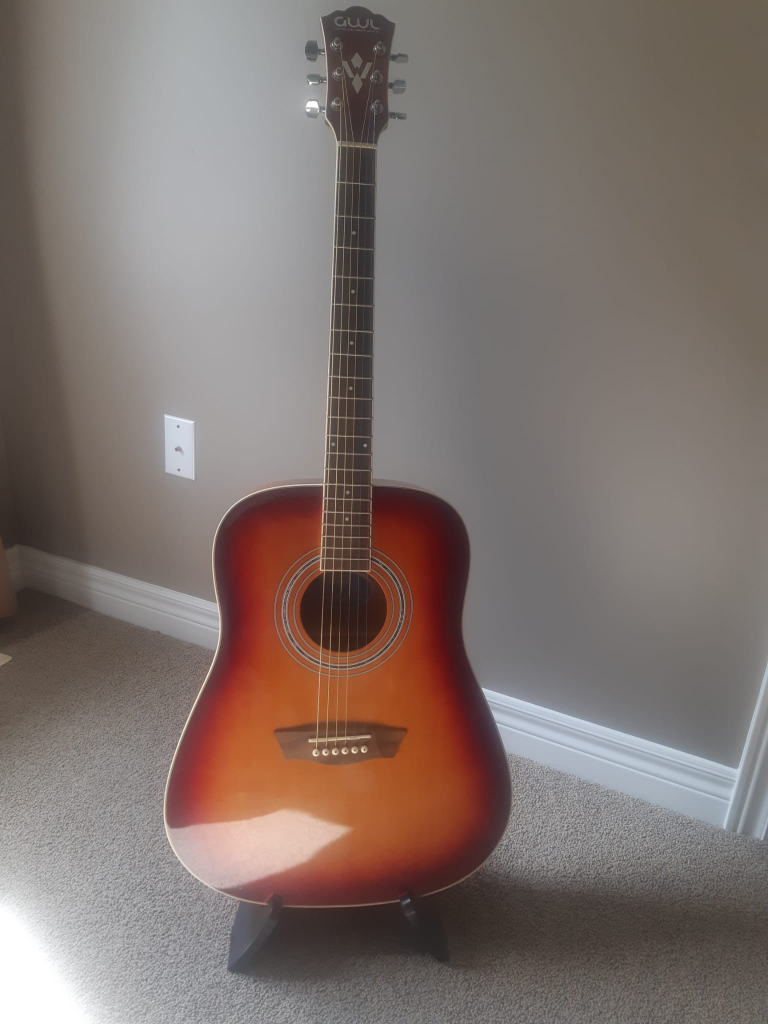 guitar with accessories and stand