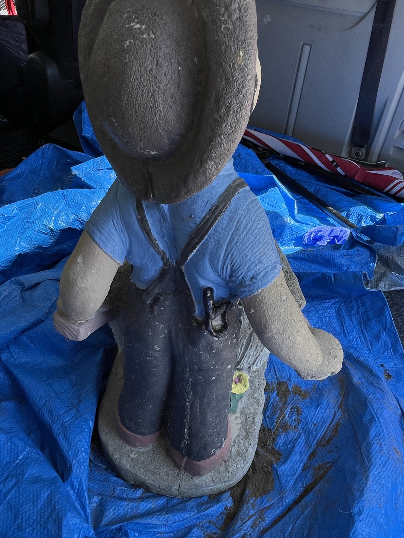Cement Garden statue- boy with wheelbarrow planter - photo 4