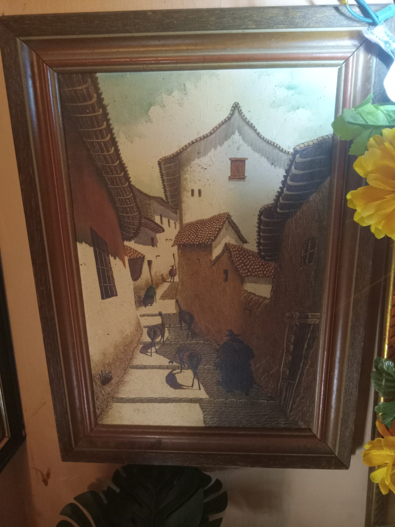 Old oil painting from Peru city.