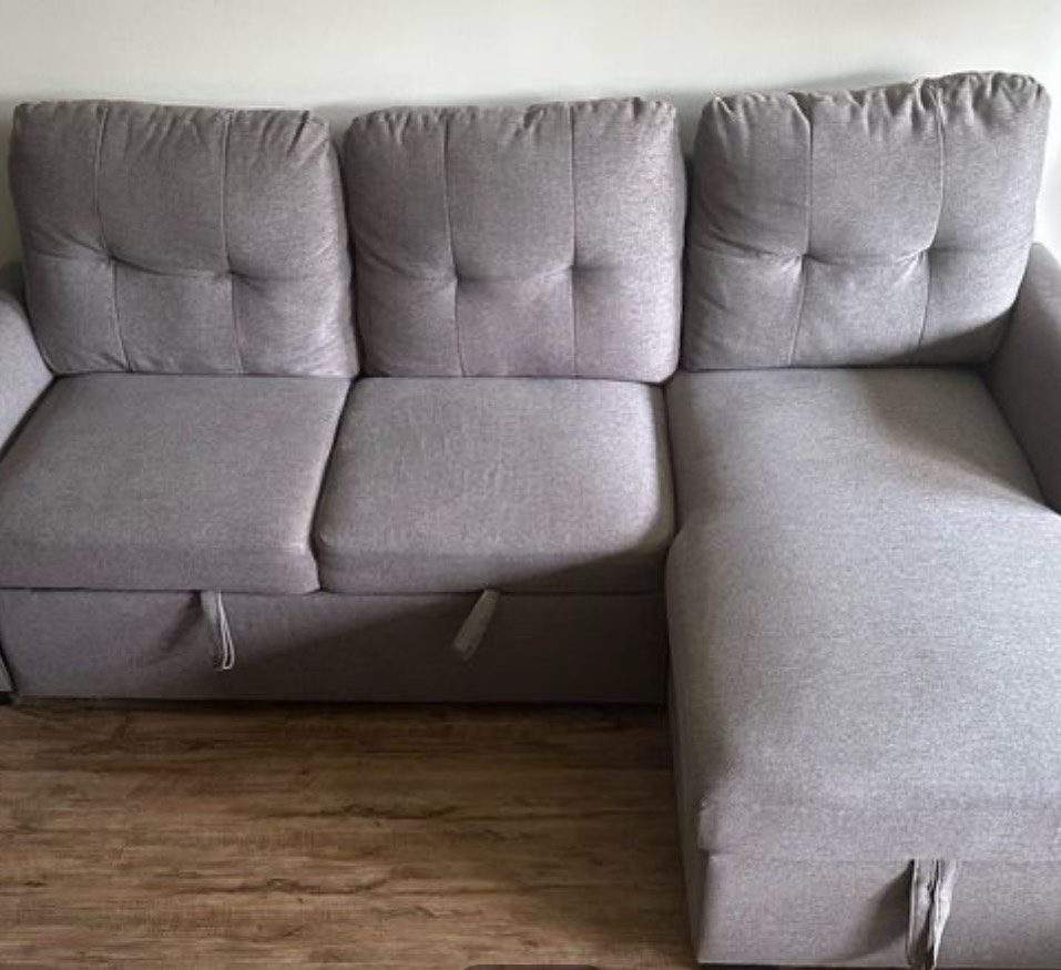 2 Piece Linen-look Fabric Sofa Sleeper Sectional - Grey