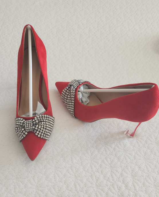 Rhinestone point toe pumps