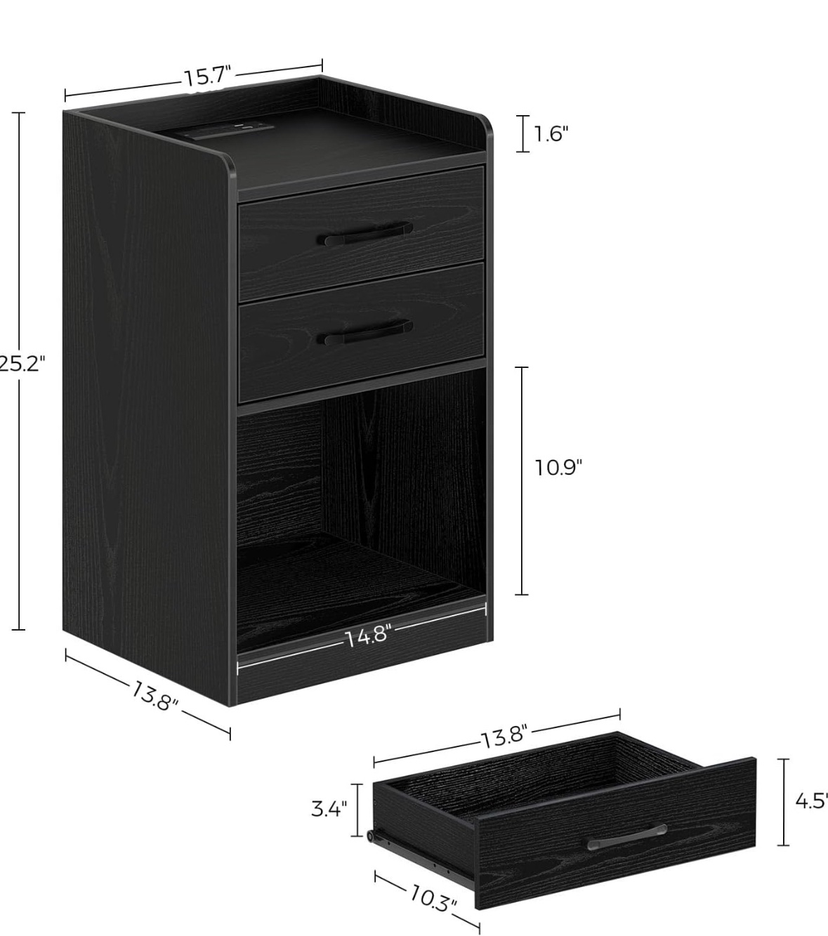 LED Nightstand with dual power outlet & 2 USB ports - photo 3