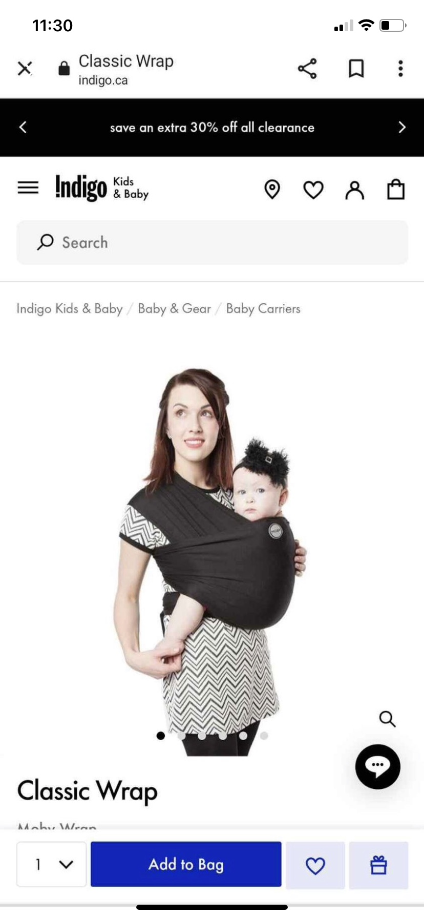 Moby classic wrap baby carrier (black)