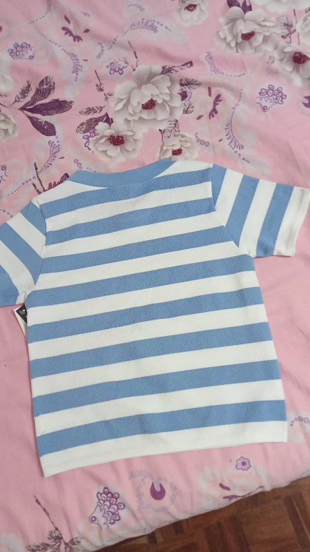 Cropped blue and white T-shirt - photo 2