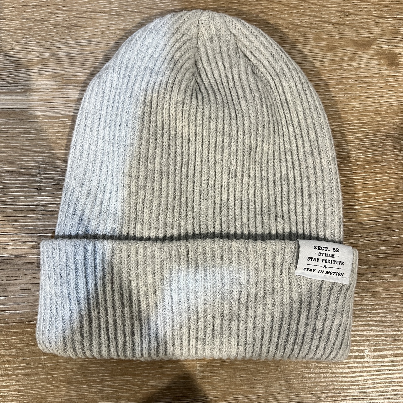 light gray knitted beanie