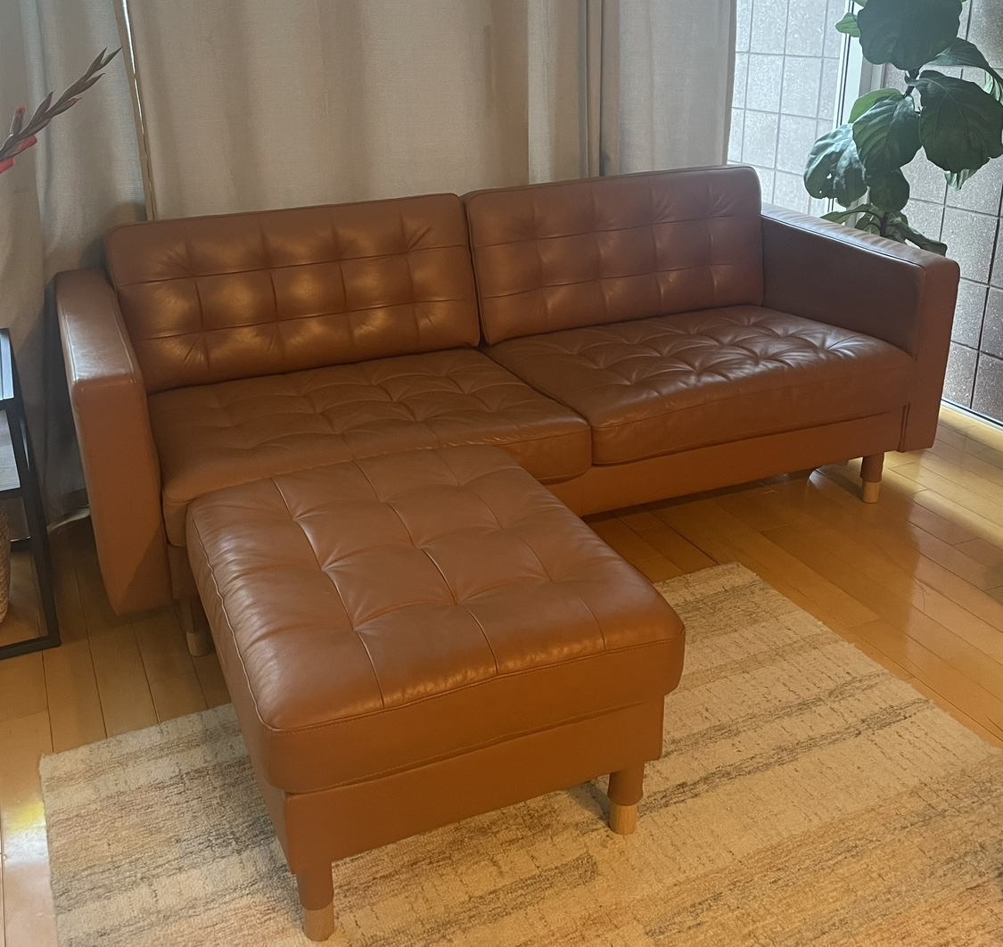 Leather sofa and ottoman