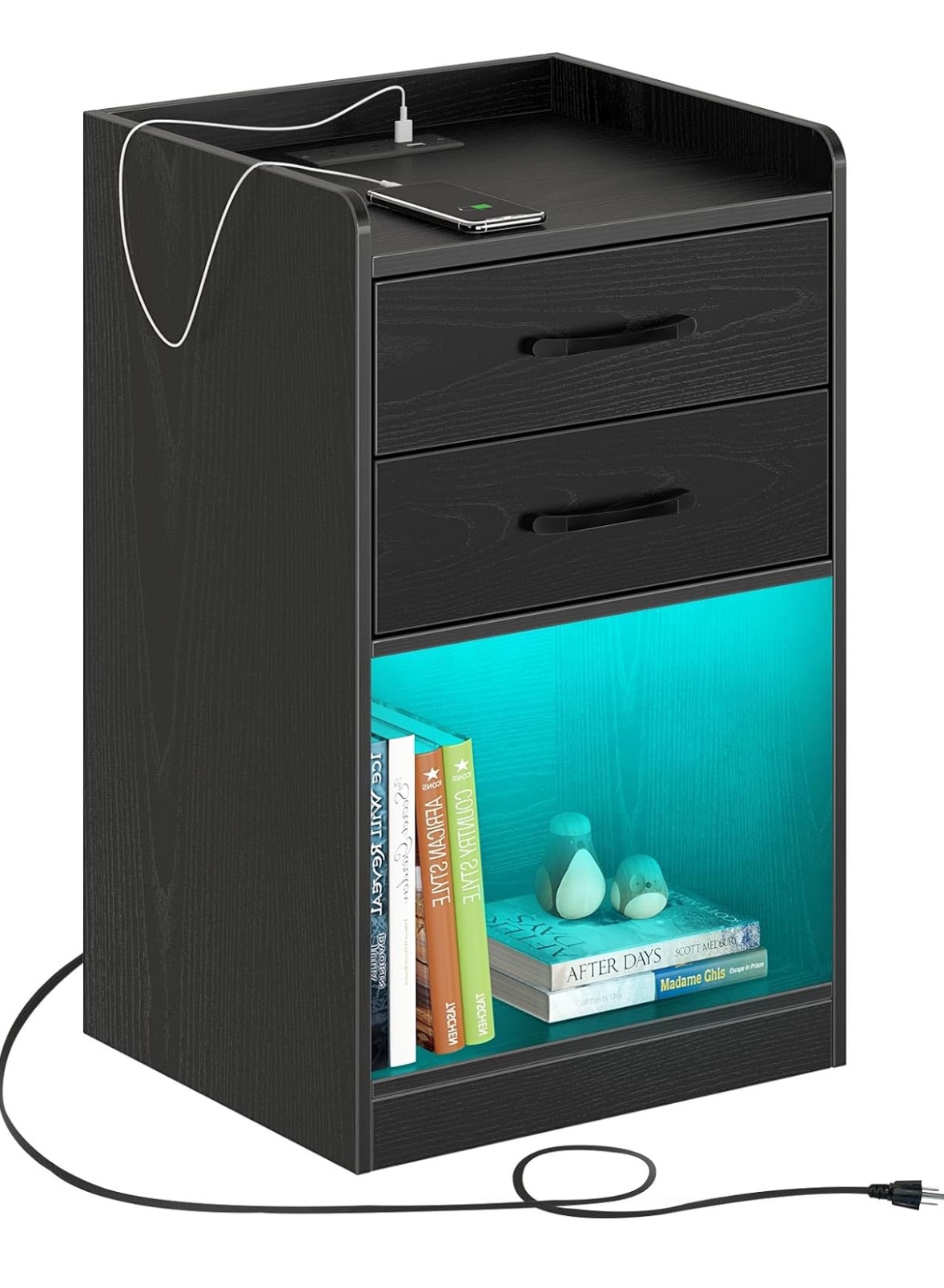LED Nightstand with dual power outlet & 2 USB ports - photo 2