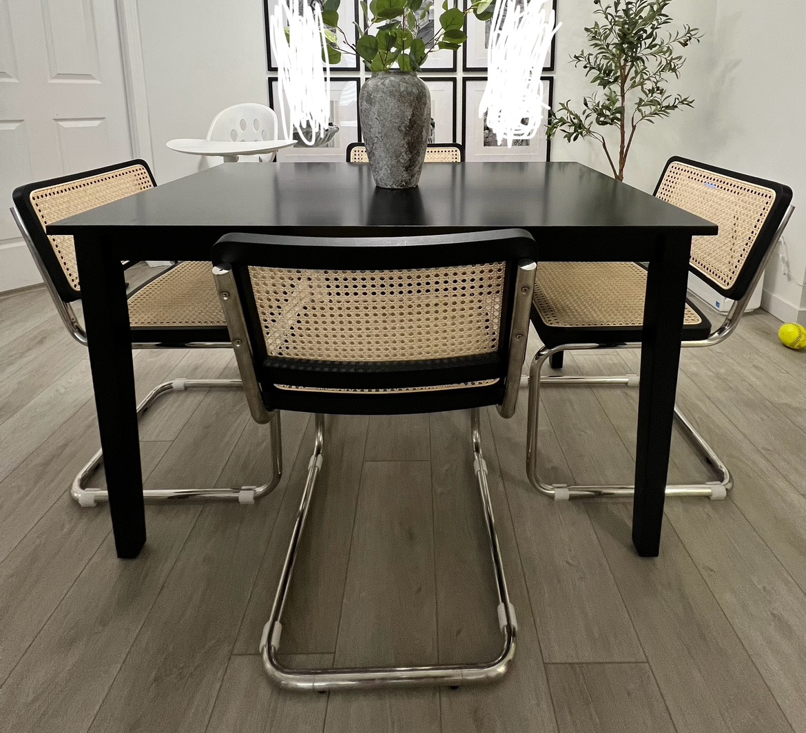 Black dining table with 4 rattan chairs set - photo 2
