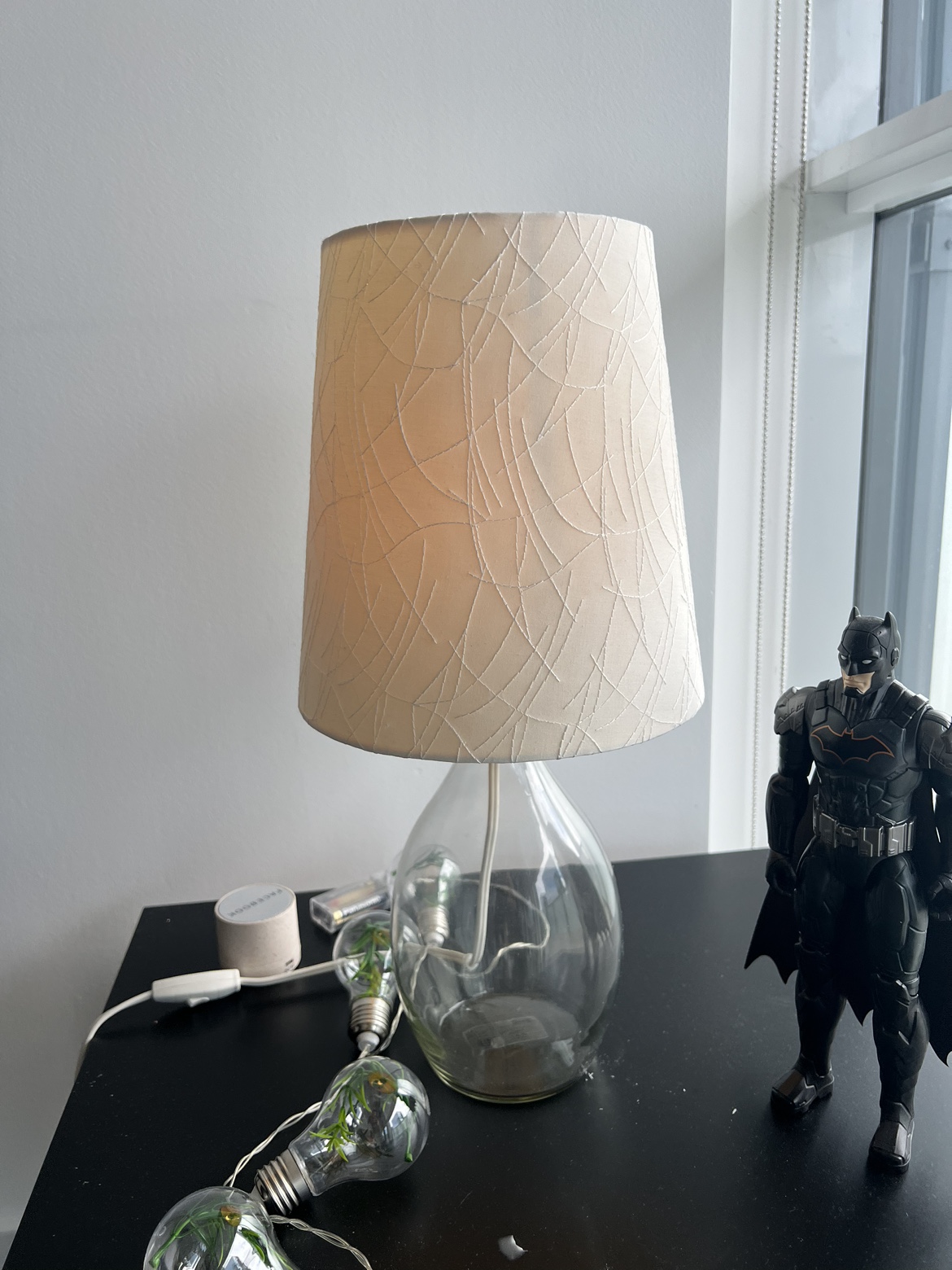 Lamp with warm yellow bulb