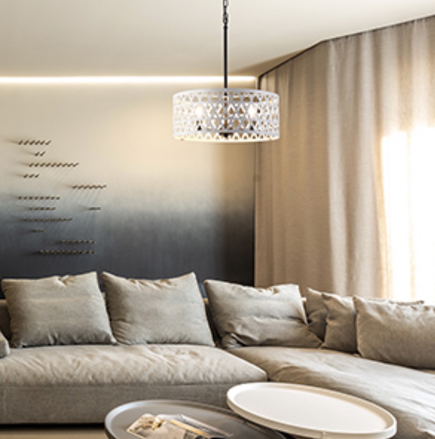 White Drum Style Modern Chandelier with Three Lights; Adjustable - photo 5