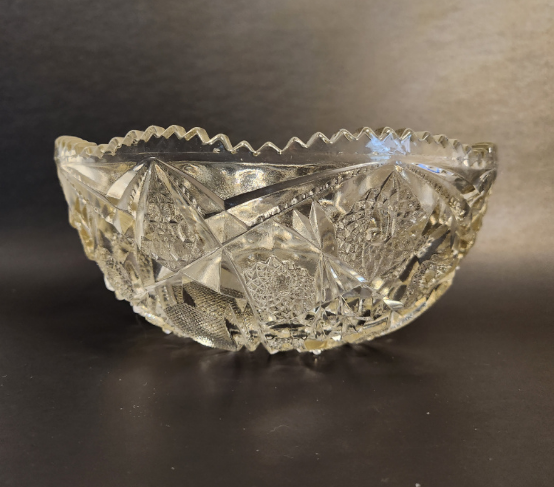 American Brilliant Cut Glass Hob Star Pattern Bowl,  Vintage,