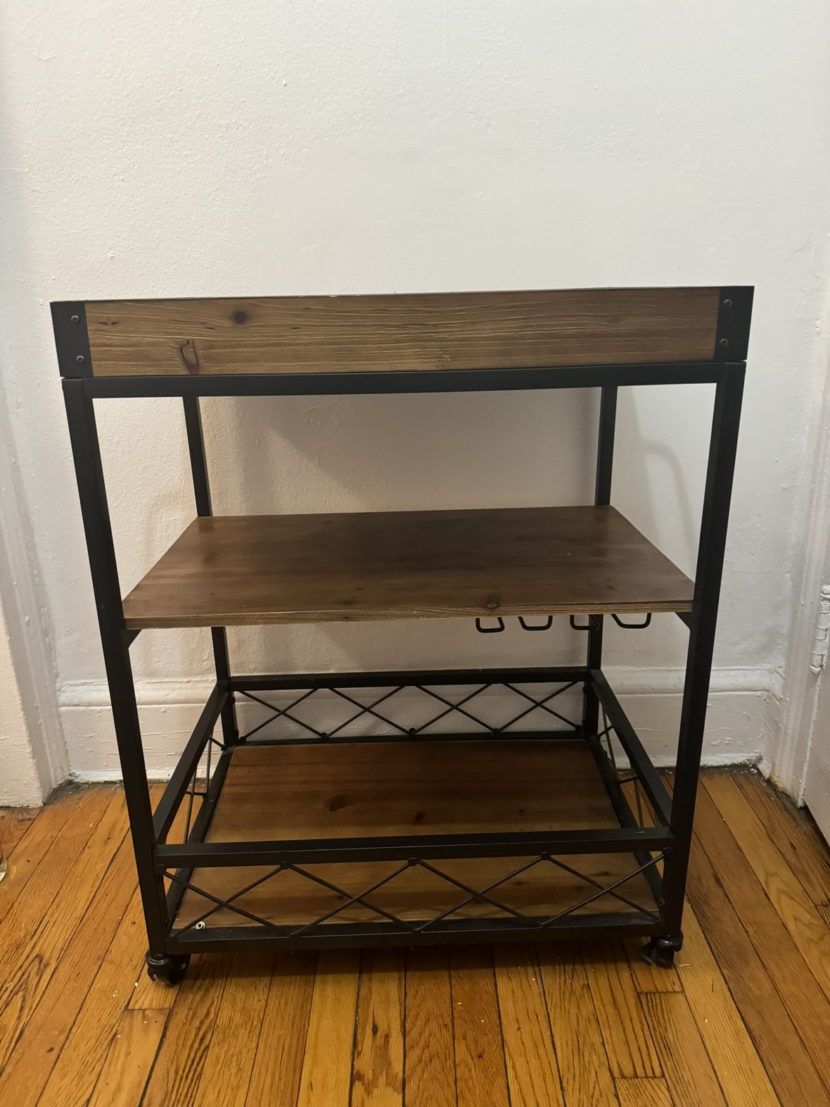 Solid Wood Bar Cart with Wheels & Built In Wine Rack - photo 3