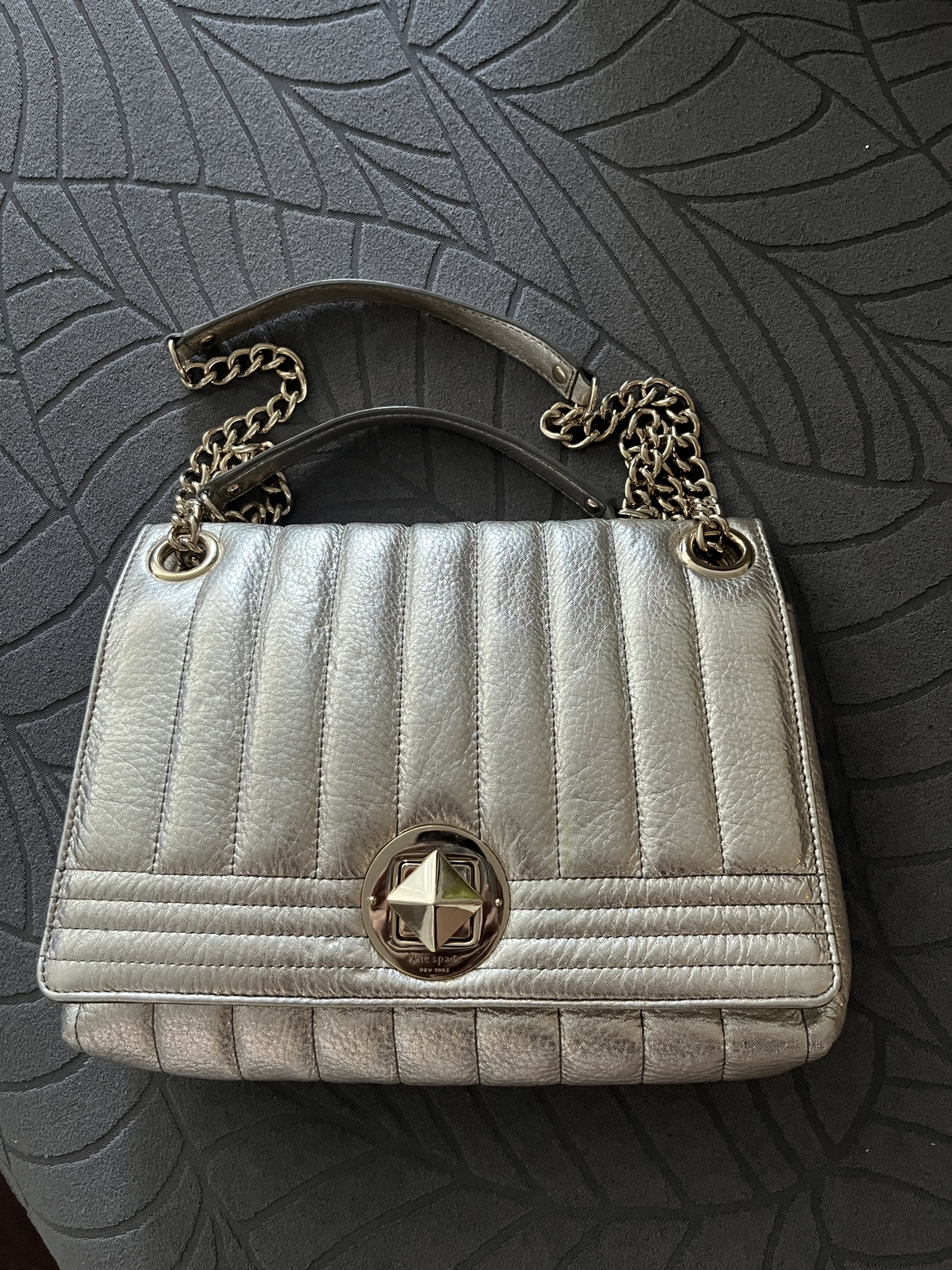 Kate Spade quilted gold clutch