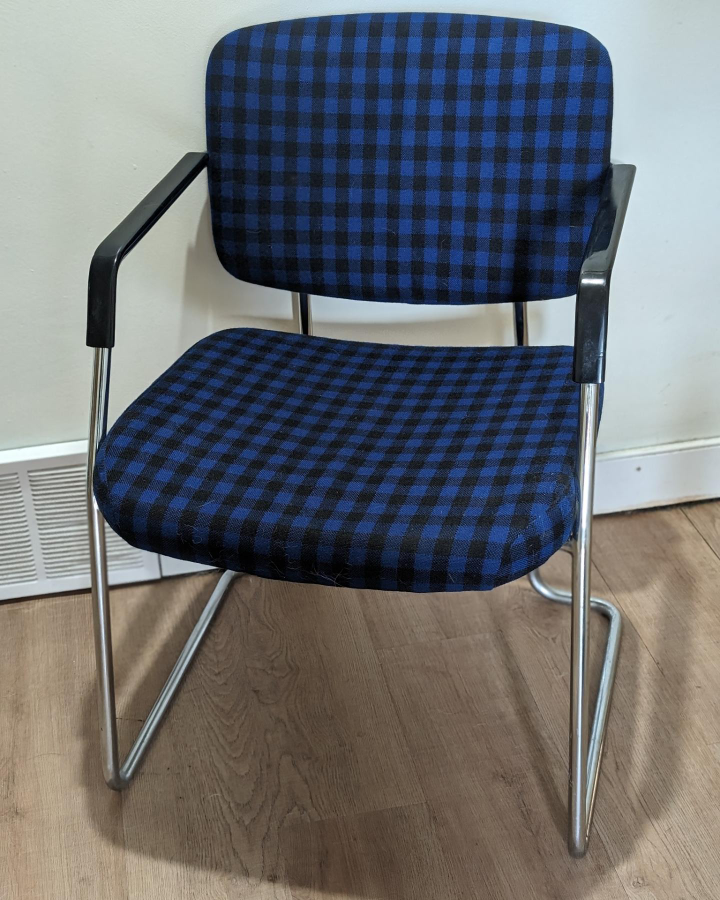 VINTAGE Blue & Black Plaid Steel Frame Chair by Inter Royal thumbnail