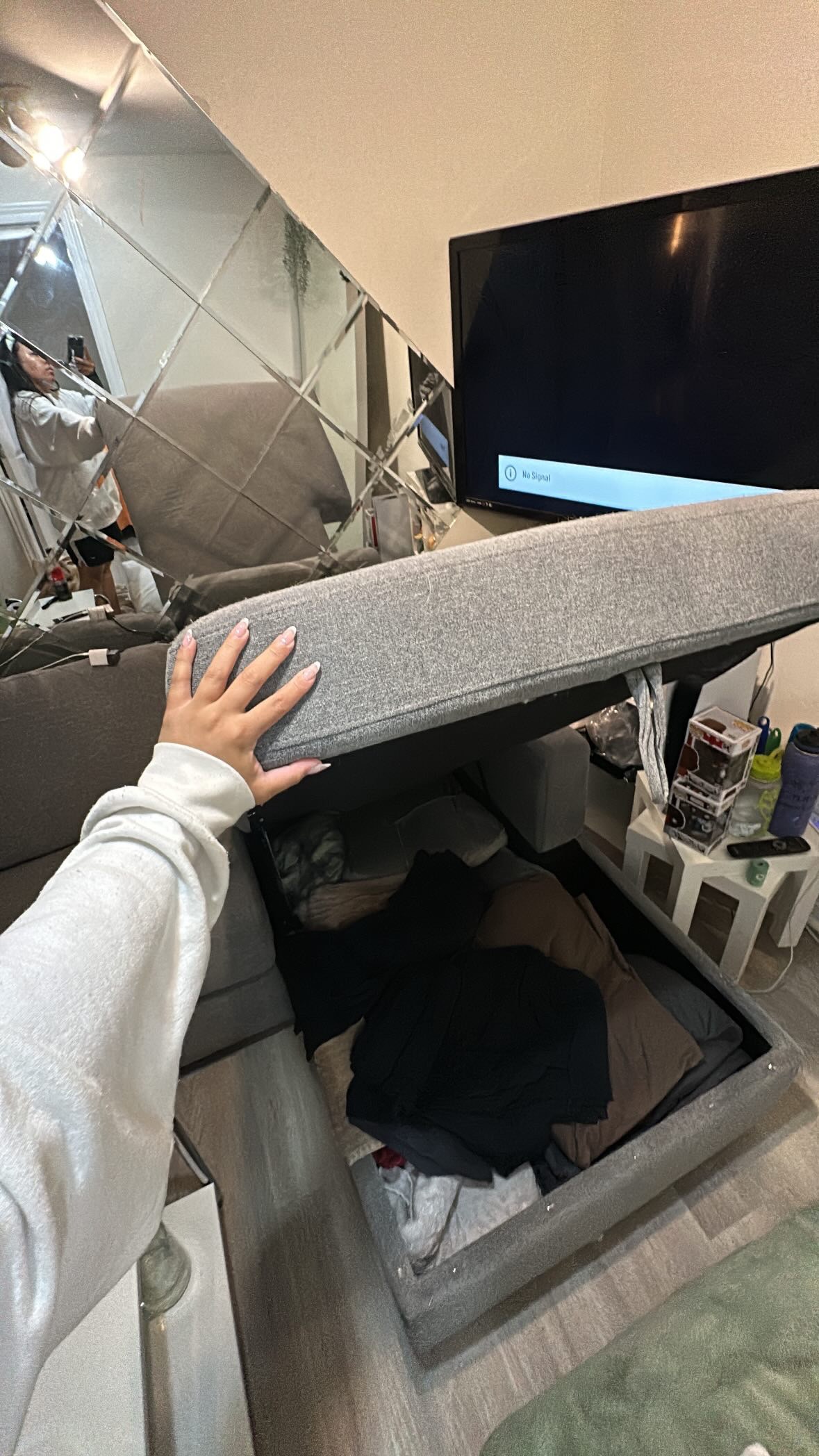 Grey L Couch with kick out foot rest - photo 2
