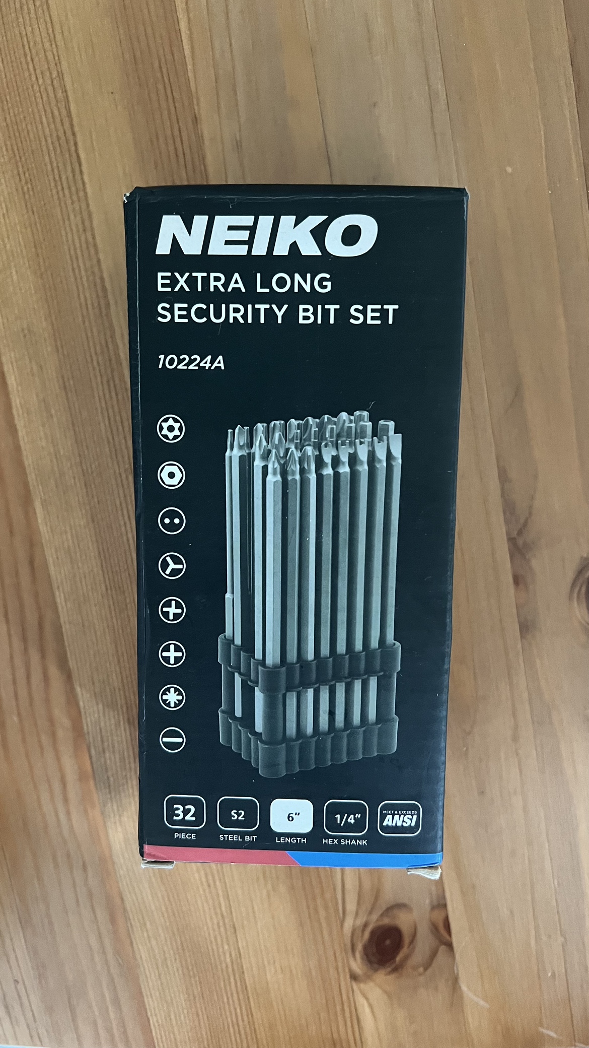 Neiko 1/4" extra long security bit set