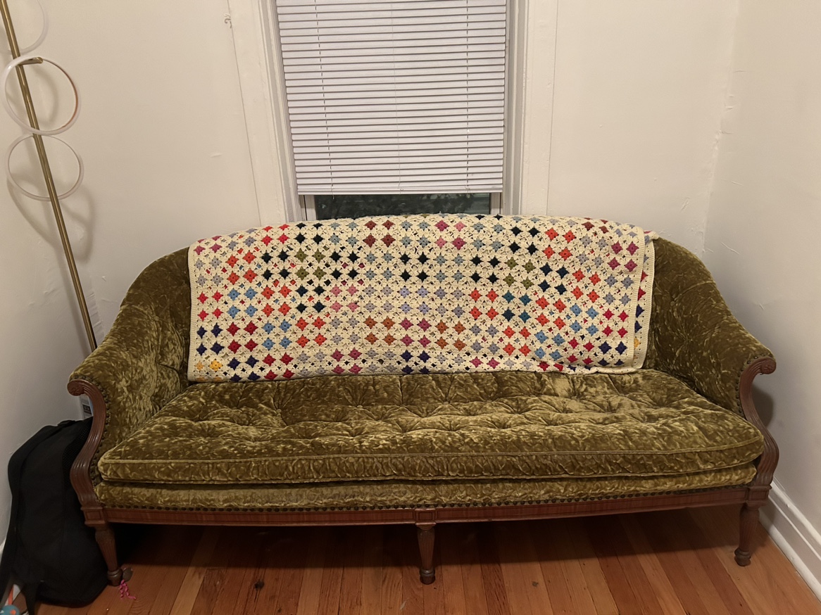 Vintage Green Crushed Velvet Couch - photo 2