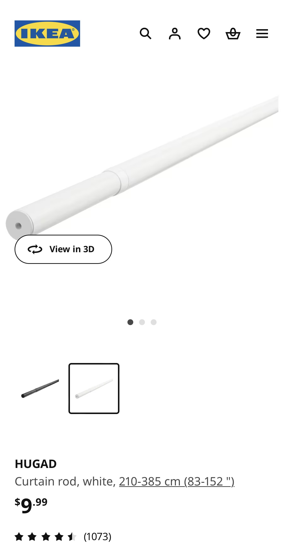 Ikea curtain rod 2 white / 1 black