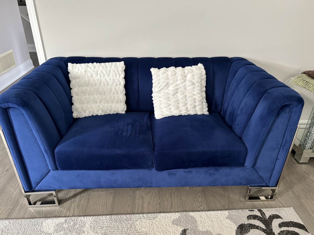 3 Piece Blue Velvet Couches - photo 3