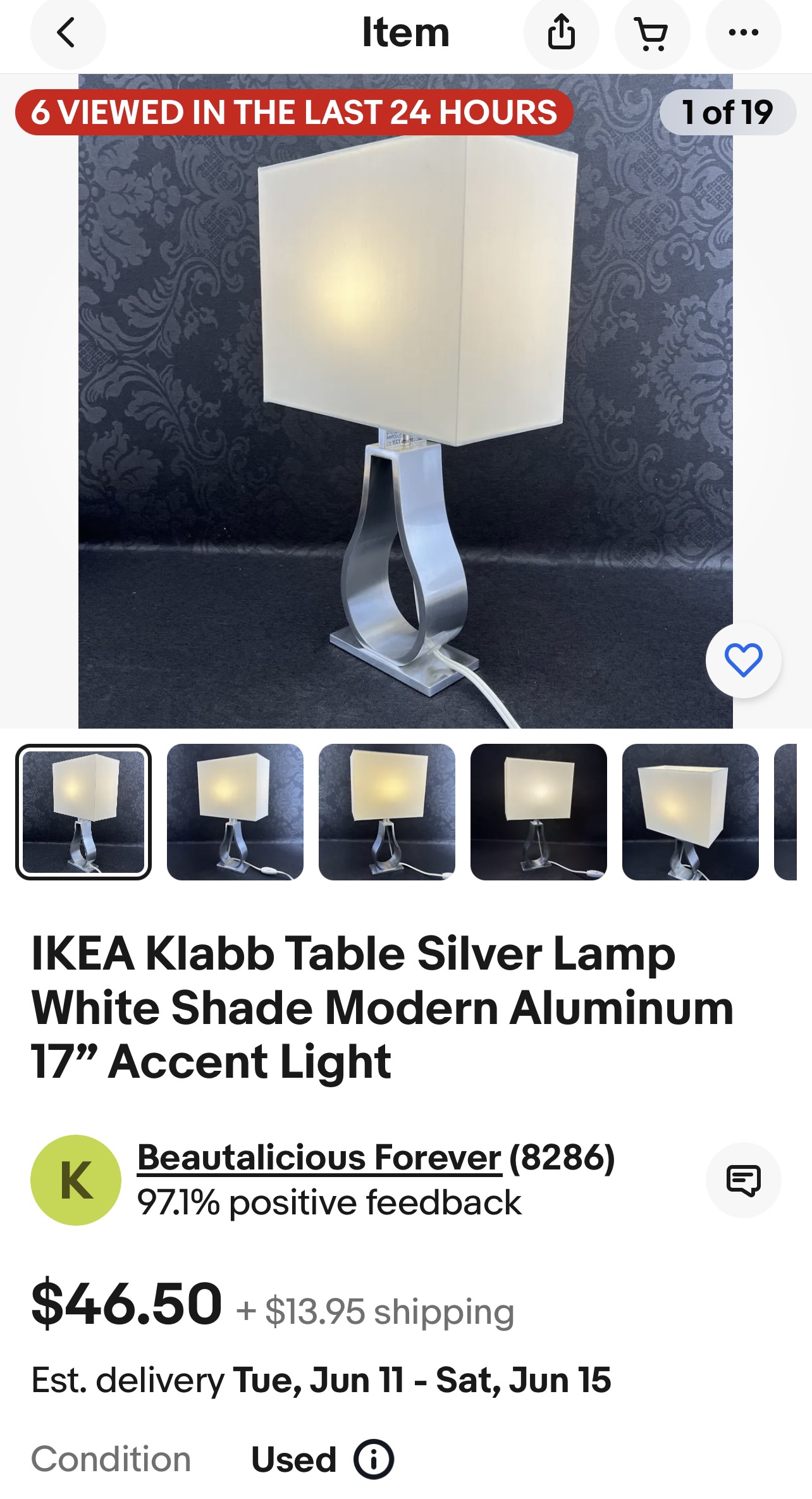 🧡IKEA Klabb Table Silver Lamp