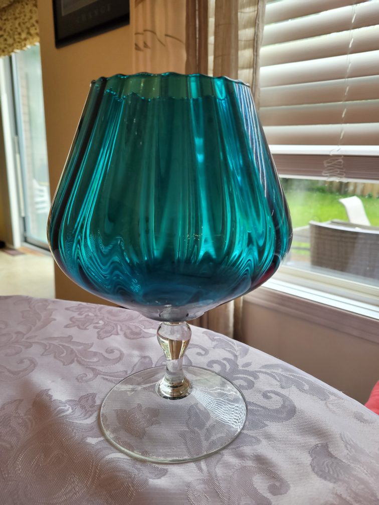 Blue empoli bowl turquoise footed, hurricane candle holder thumbnail