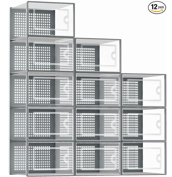 Stackable clear plastic shoe storage boxes