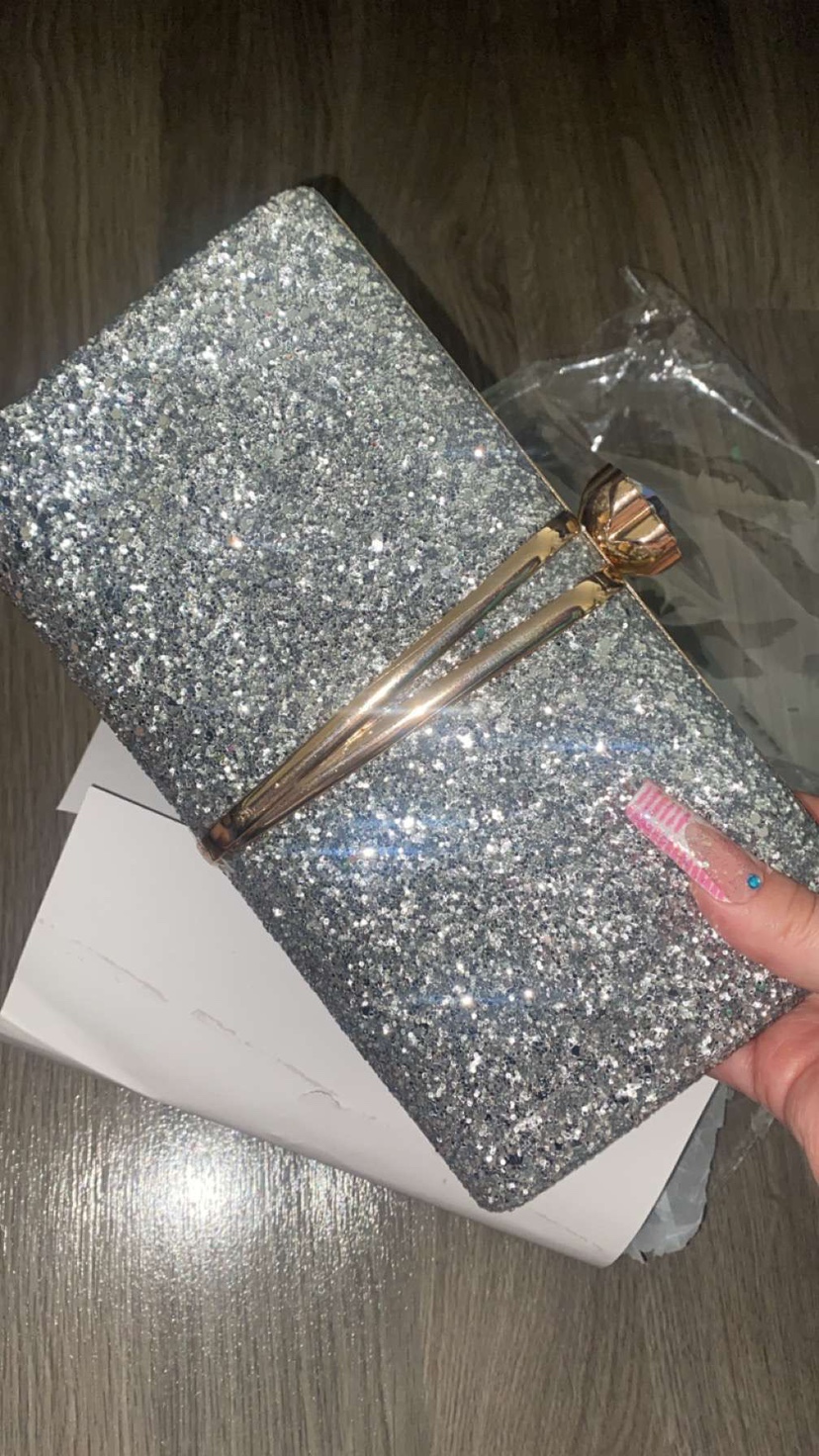 Silver glitter clutch