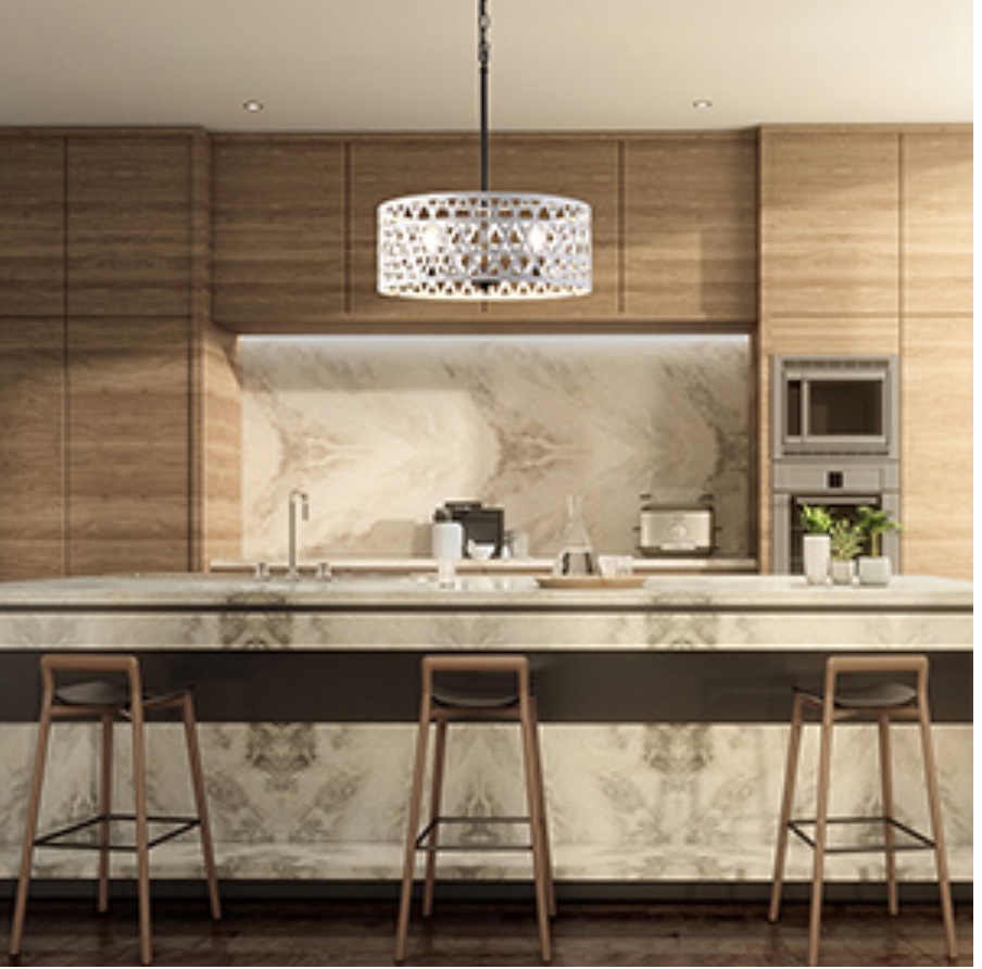 White Drum Style Modern Chandelier with Three Lights; Adjustable