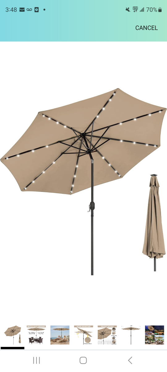 Patio umbrella with solar lights