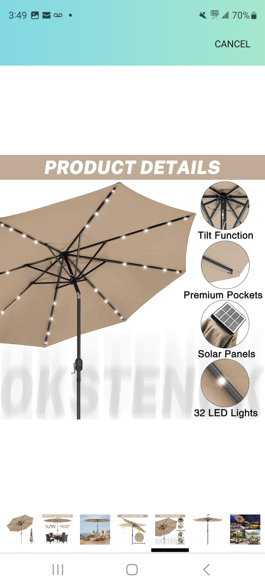 Patio umbrella with solar lights - photo 2