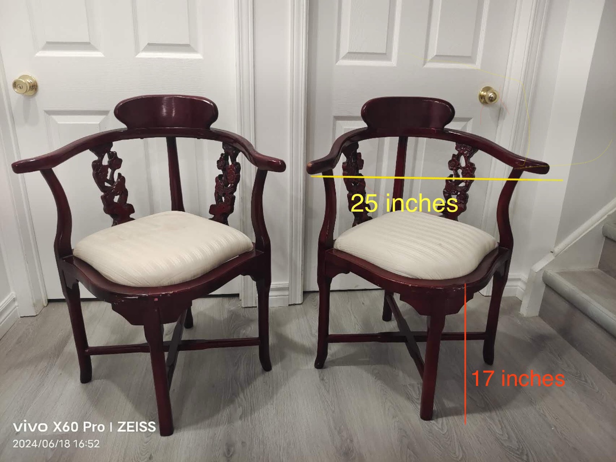 Set of 4 solid Cherry wood Dining Arm corner oriental Chairs - photo 4