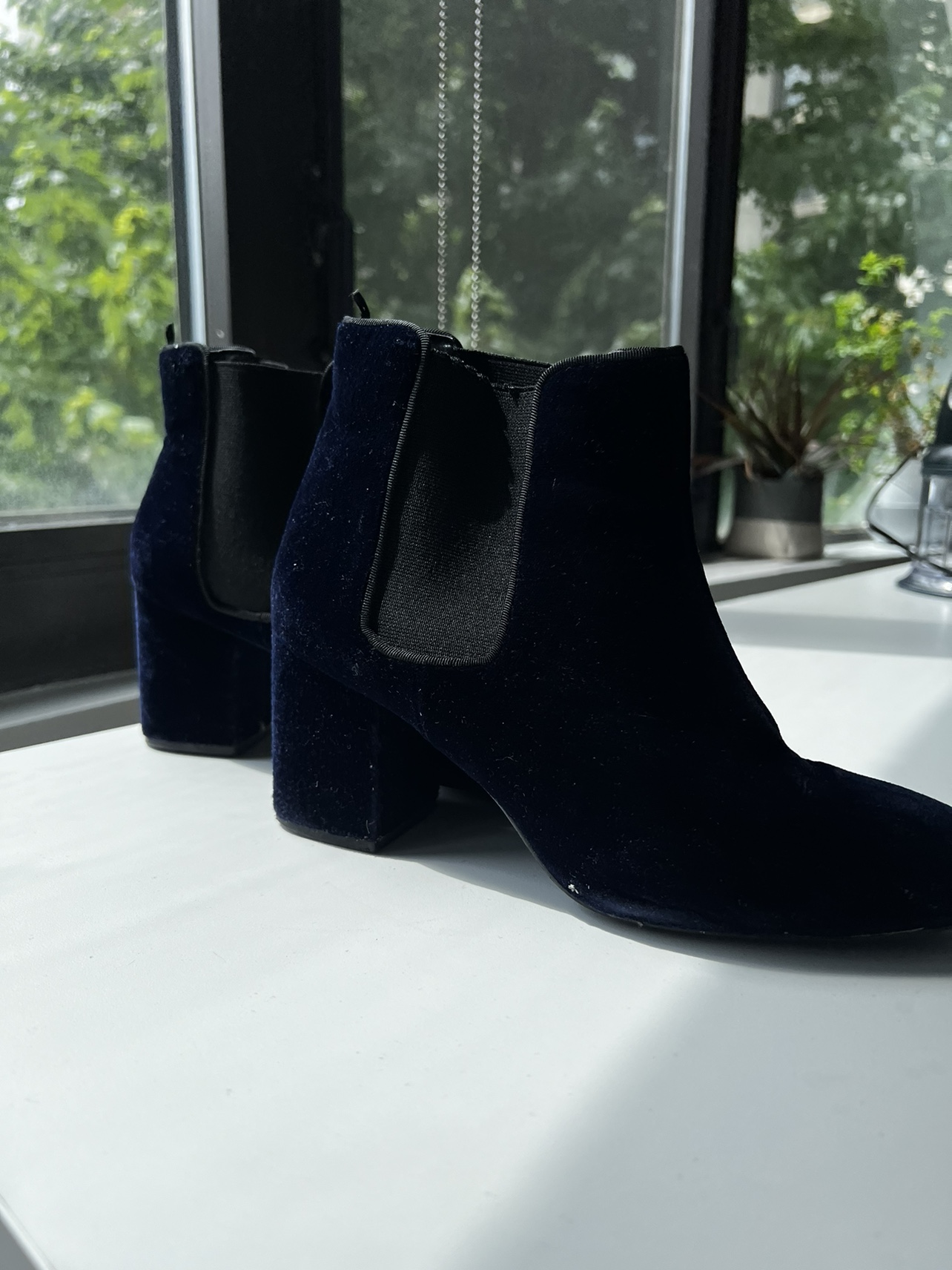 Navy velvet boots